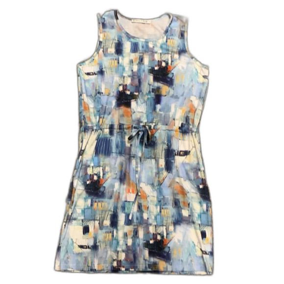Coco Y Club Blue Artsy Abstract Print Sleeveless Scoop-Neck Coverup Dress Size S - Picture 1 of 10